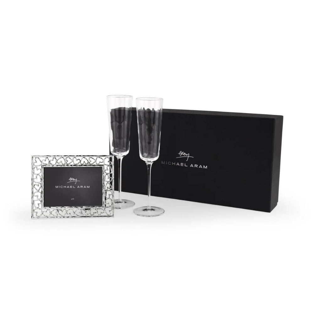 Michael Aram Reflective Champagne Flute & Heart Frame Gift Set