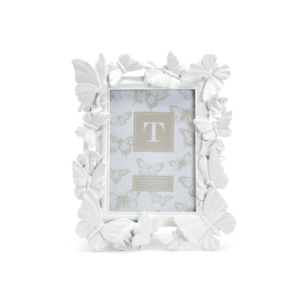 Two's Company White Butterfly 5x7 Photo Frame