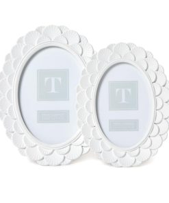 Two's Company White Fanshell Oval Photo Frames