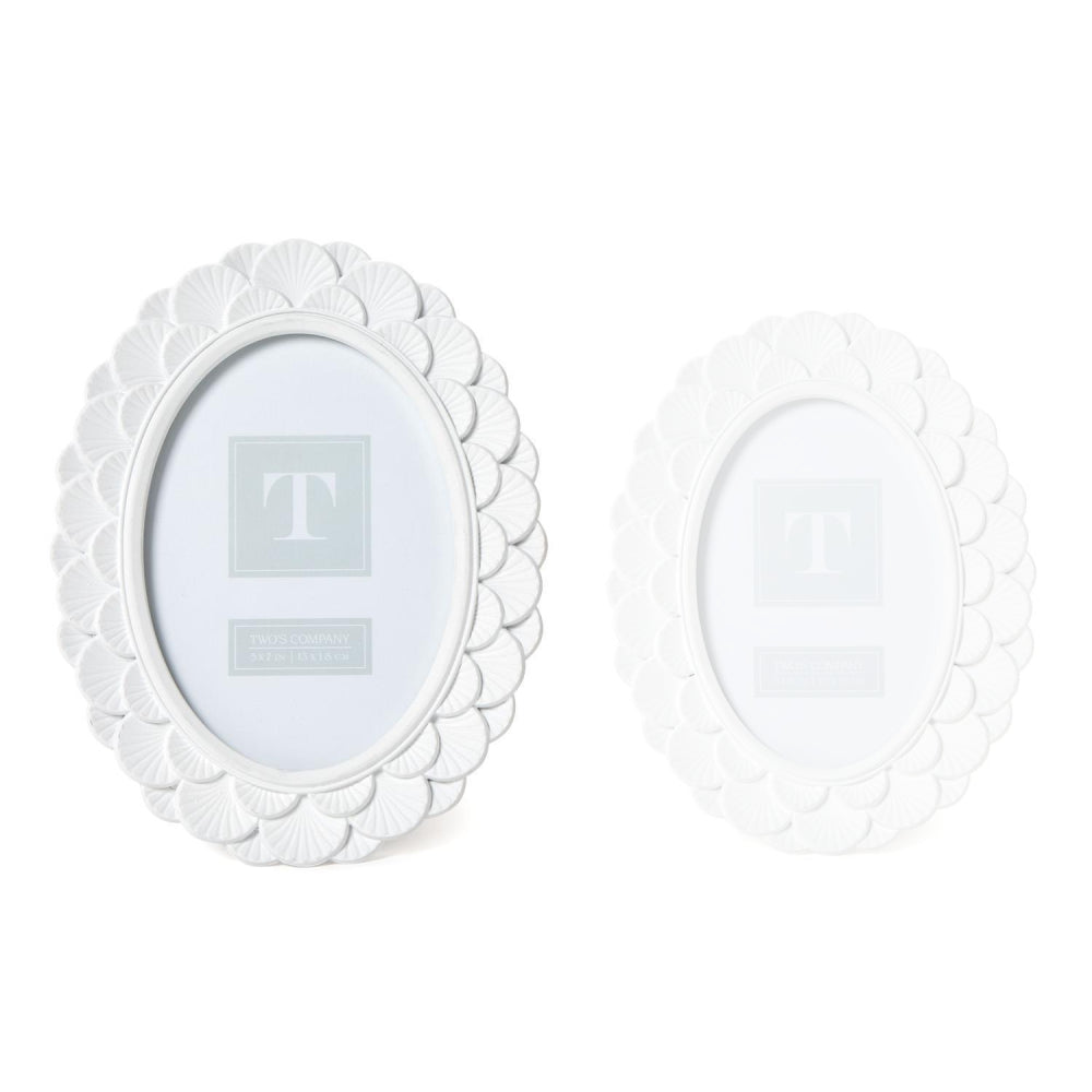 Two's Company White Fanshell Oval Photo Frames - Image 4