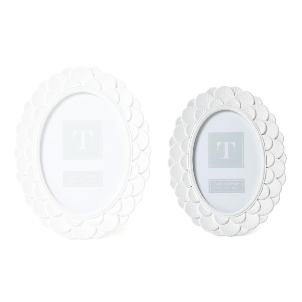 Two's Company White Fanshell Oval Photo Frames - Image 5