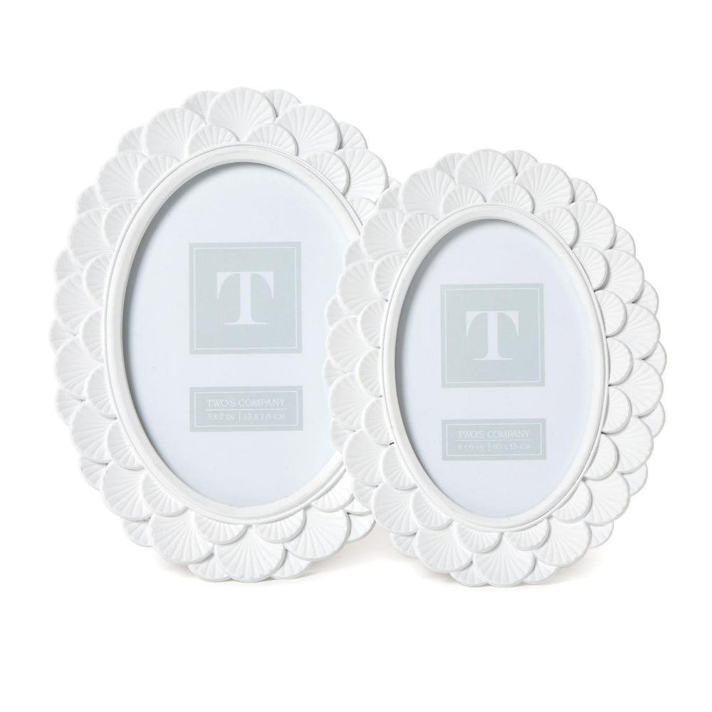 Two's Company White Fanshell Oval Photo Frames