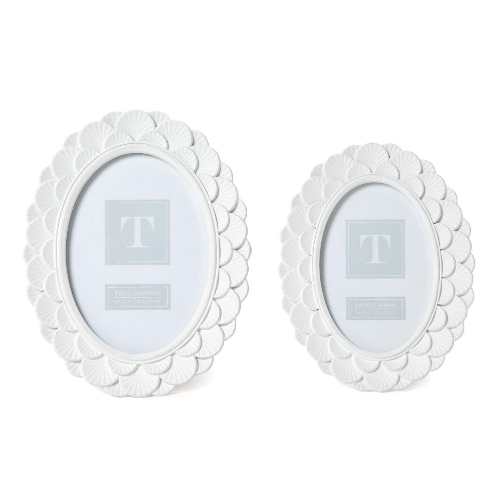 Two's Company White Fanshell Oval Photo Frames - Image 2