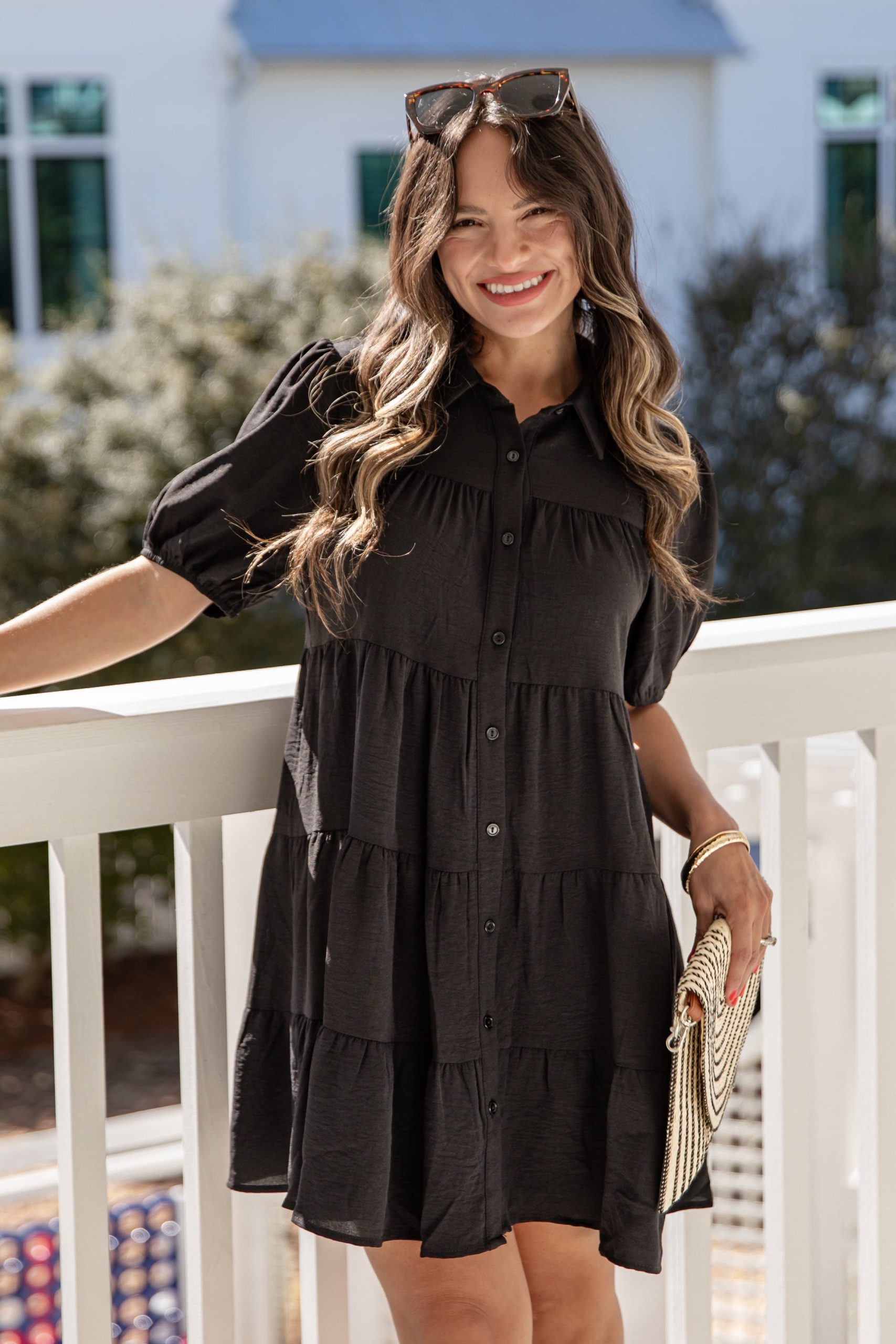 Clean Slate Black Tiered Mini Dress