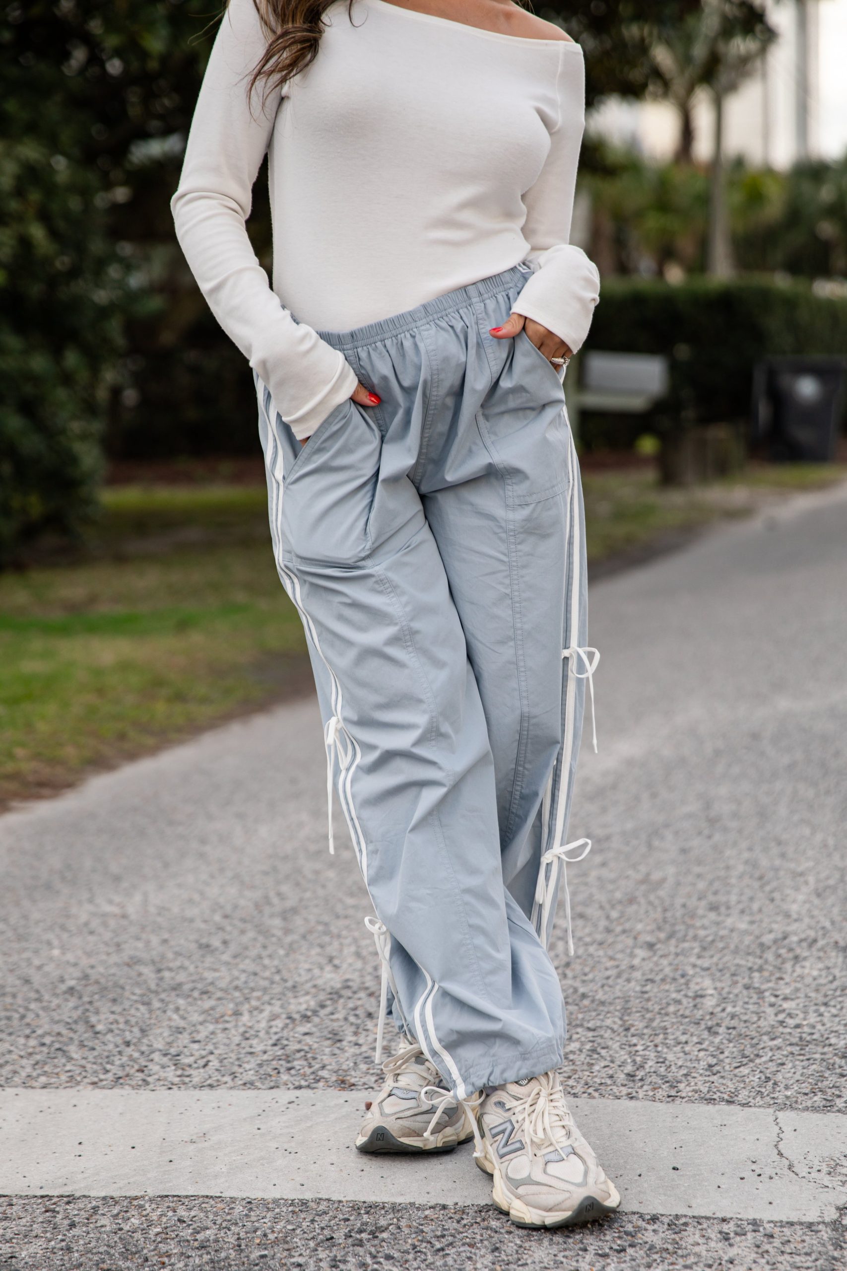 FINAL SALE - Made For You Dusty Blue Drawstring Track Pants - Image 3