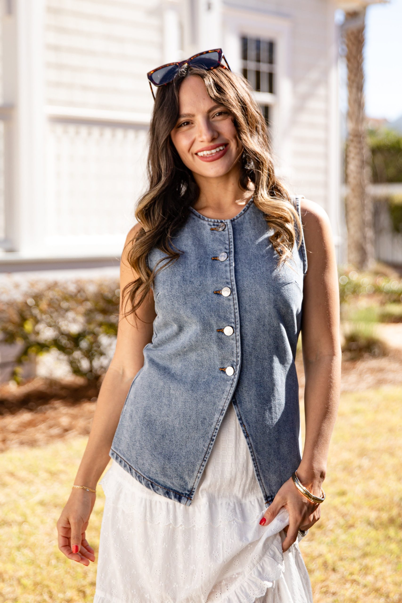 Simply Styled Denim Button Vest - Image 2
