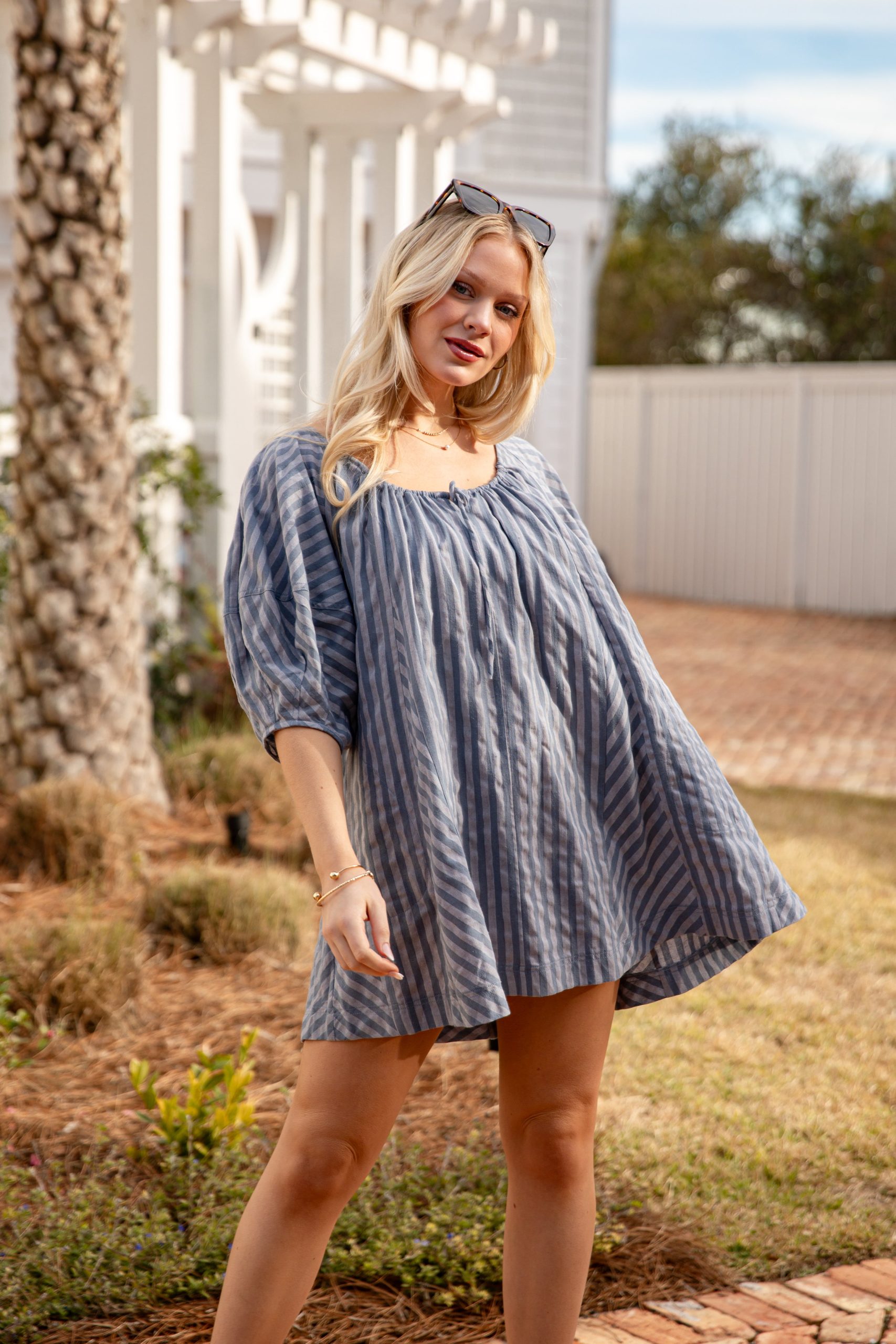 Harbor Lines Striped Denim Mini Dress