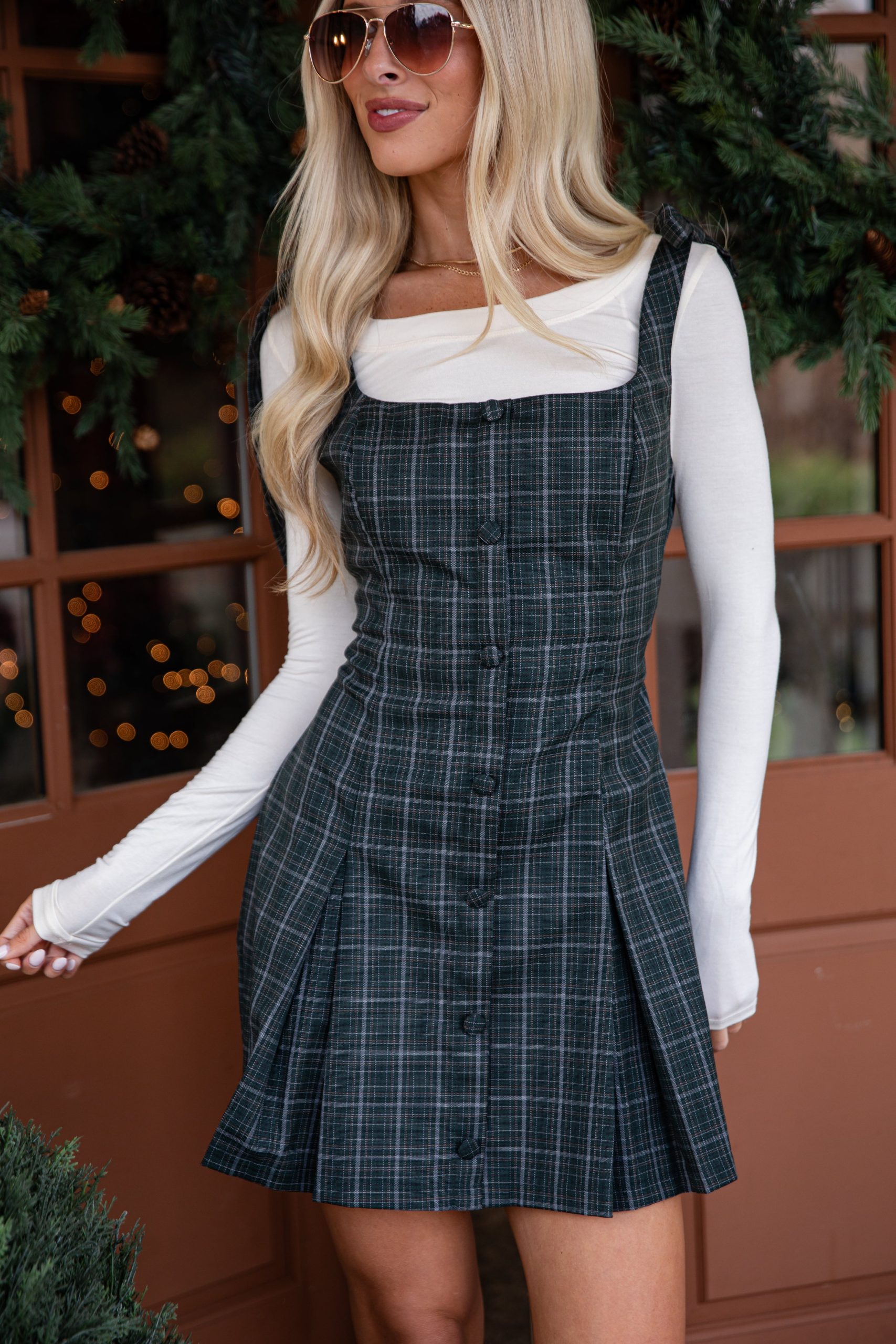 FINAL SALE - Kensington Green Plaid Mini Dress - Image 3