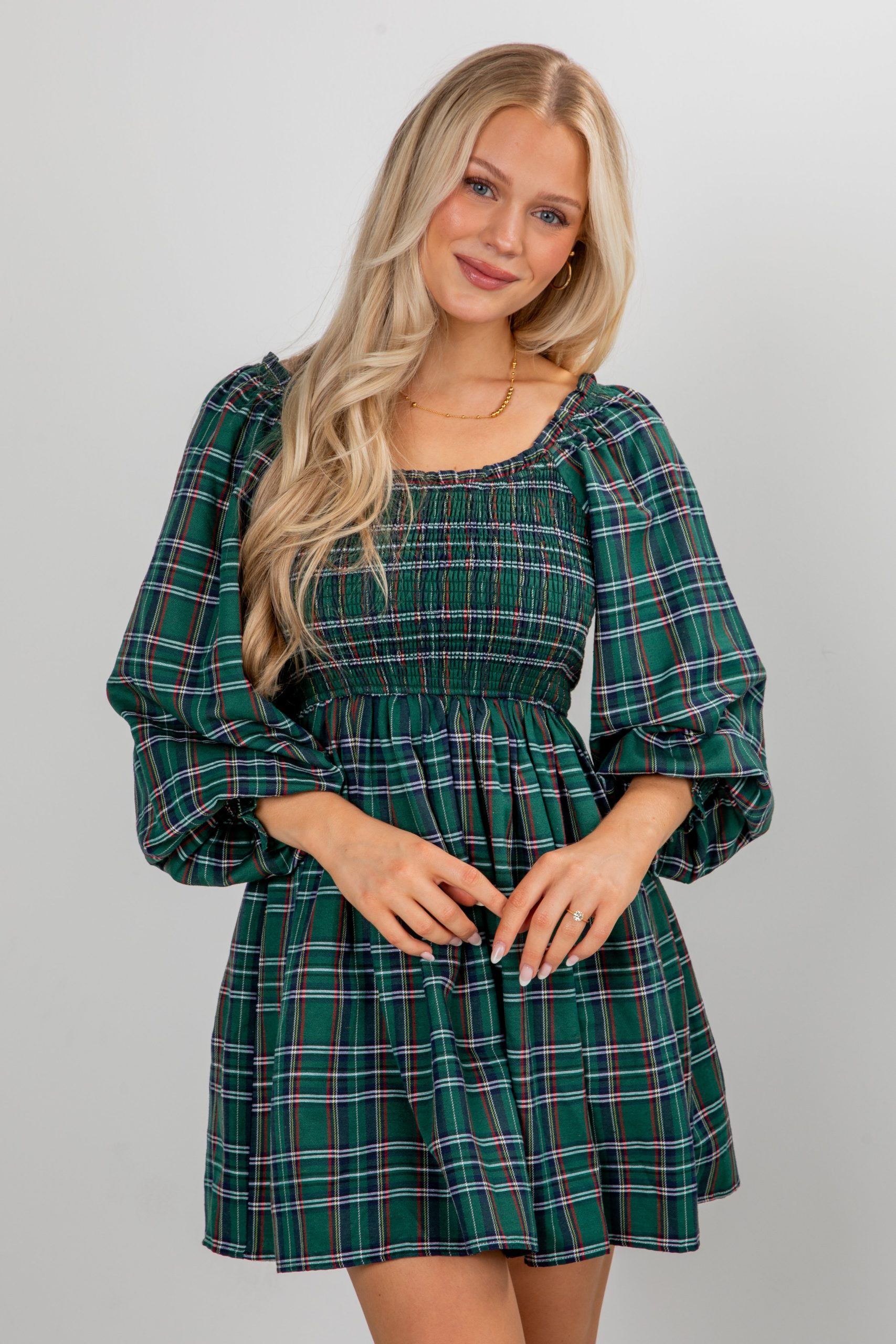 FINAL SALE - All The Gifts Green Plaid Mini Dress - Image 3
