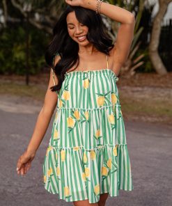 Citrus Grove Tiered Stripe Mini Dress