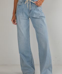 Cara Light Wash High-Rise Drawstring Wide Leg Jeans