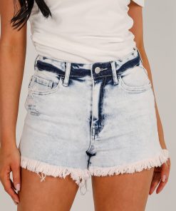 Harper Light Wash High-Rise Frayed Stretch Mom Denim Shorts