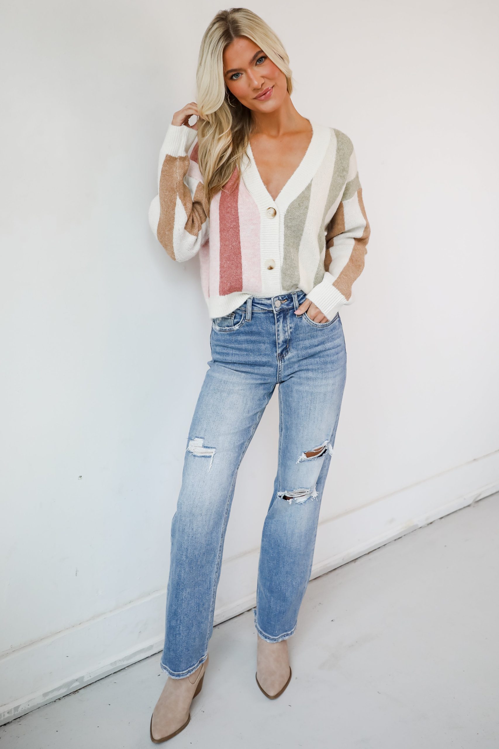 FINAL SALE - Kendall Light Wash High-Rise Distressed Dad Jeans - Image 2