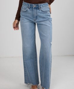 Miley Light Wash High-Rise Distressed Wide Leg Jeans