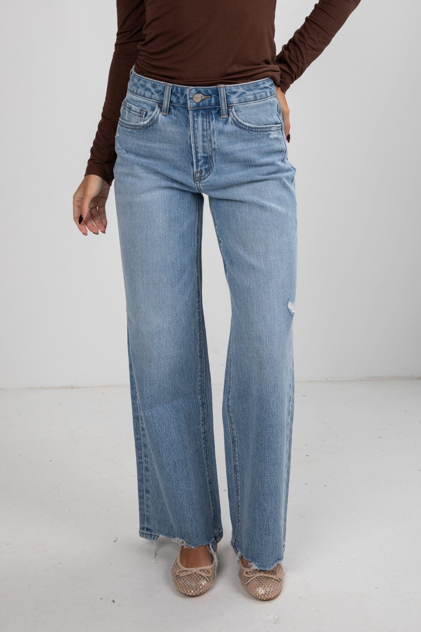 Miley Light Wash High-Rise Distressed Wide Leg Jeans