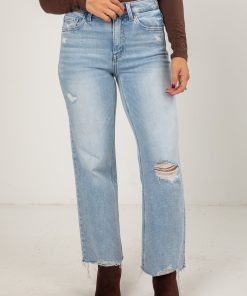 Elise Light Wash High-Rise Distressed Slim Wide Leg Jeans