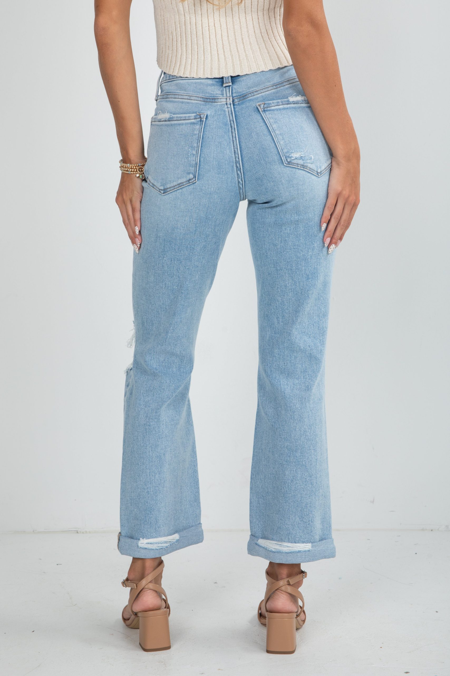 Alex Light Wash High-Rise Distressed Straight Leg Jeans - Image 5