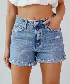 Jade Medium Wash High-Rise Cuffed Denim Shorts