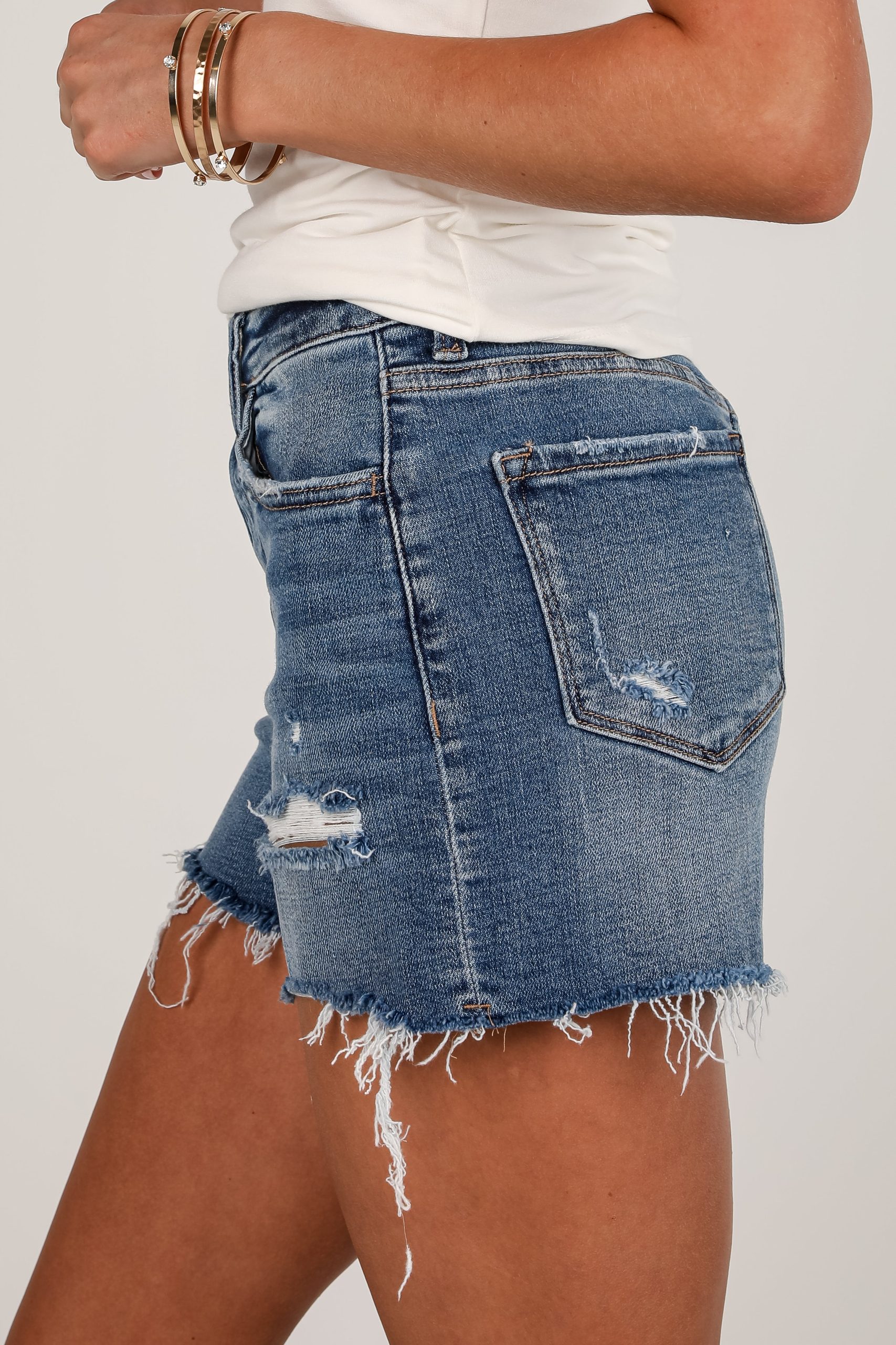 Elena Medium Wash High-Rise Distressed Denim Shorts - Image 4