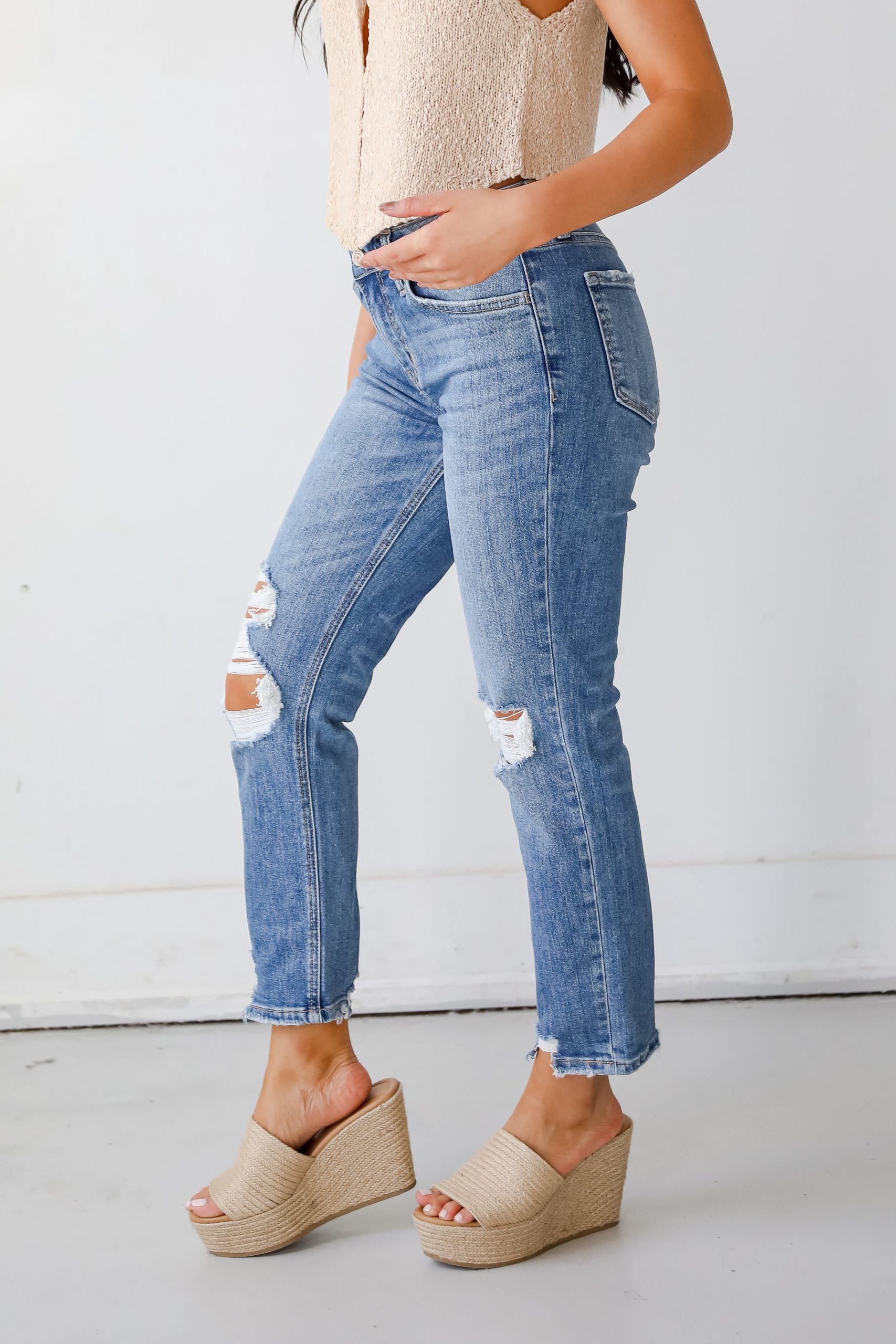 Kendall Medium Wash High-Rise Distressed Boyfriend Jeans - Image 4