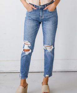Kendall Medium Wash High-Rise Distressed Boyfriend Jeans
