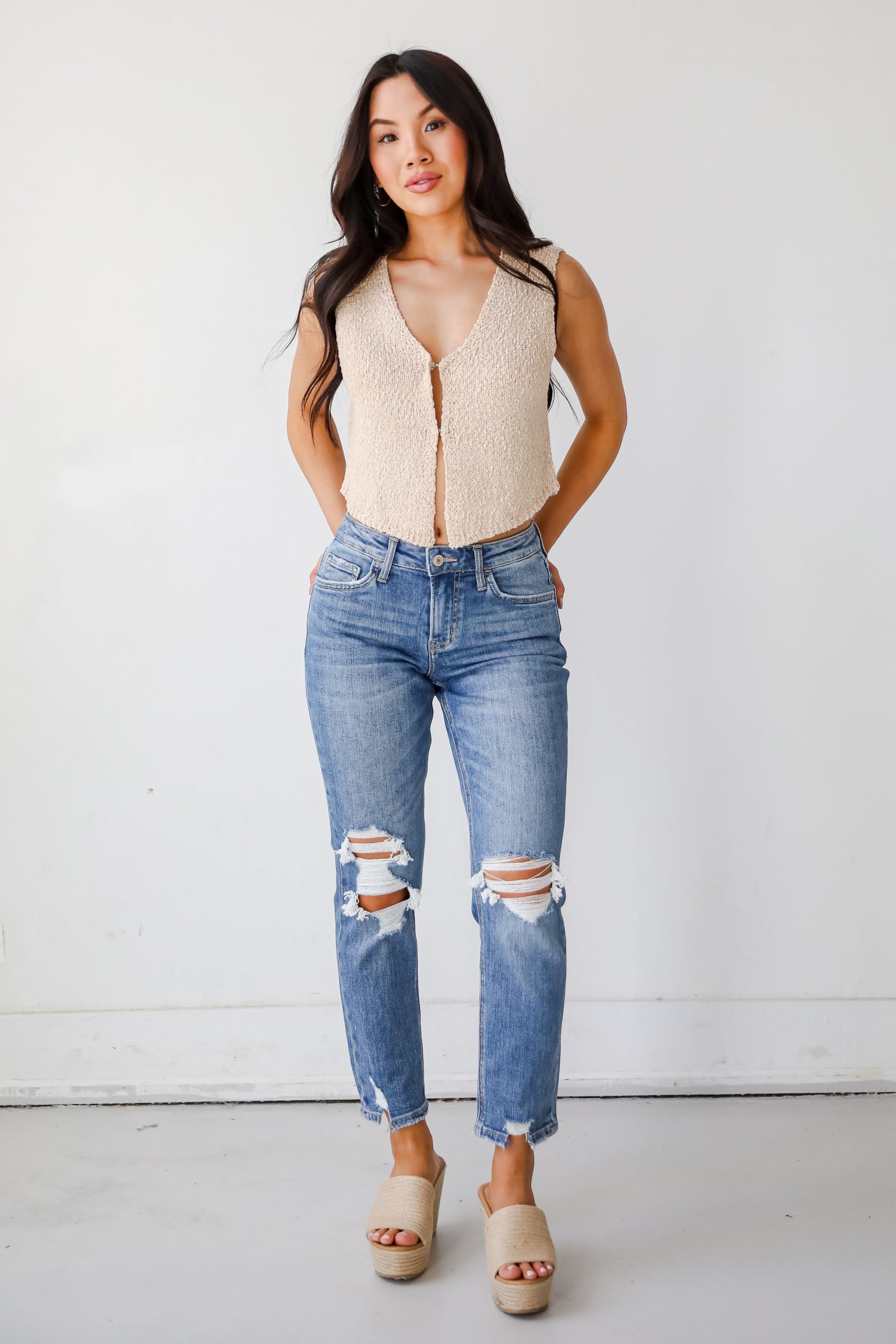 Kendall Medium Wash High-Rise Distressed Boyfriend Jeans - Image 2