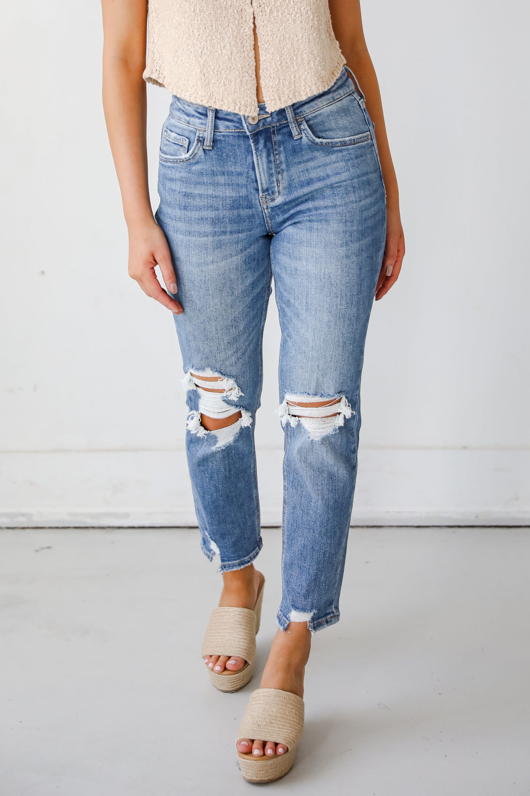 Kendall Medium Wash High-Rise Distressed Boyfriend Jeans - Image 5