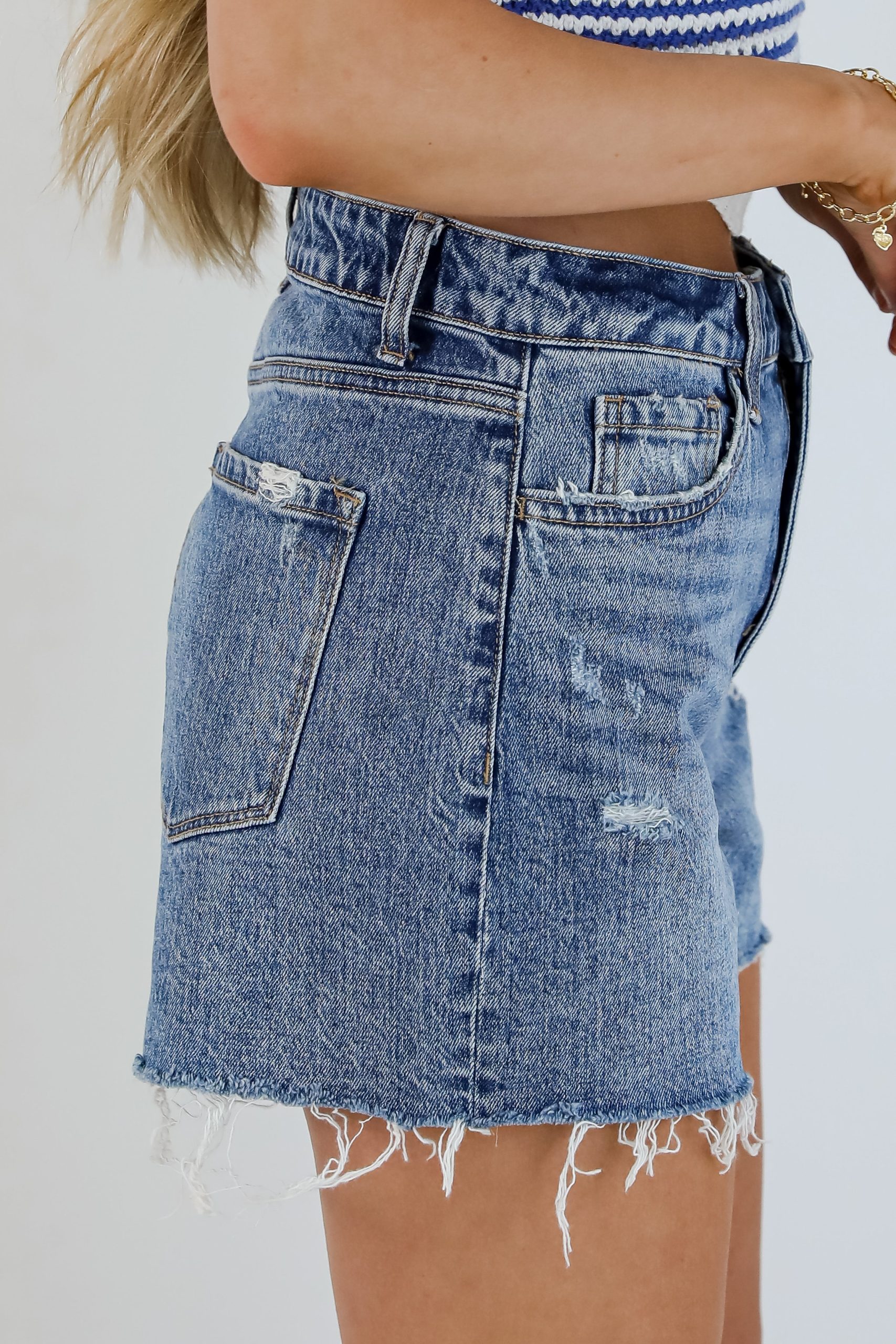 Sienna Medium Wash Super High-Rise Distressed Denim Shorts - Image 3