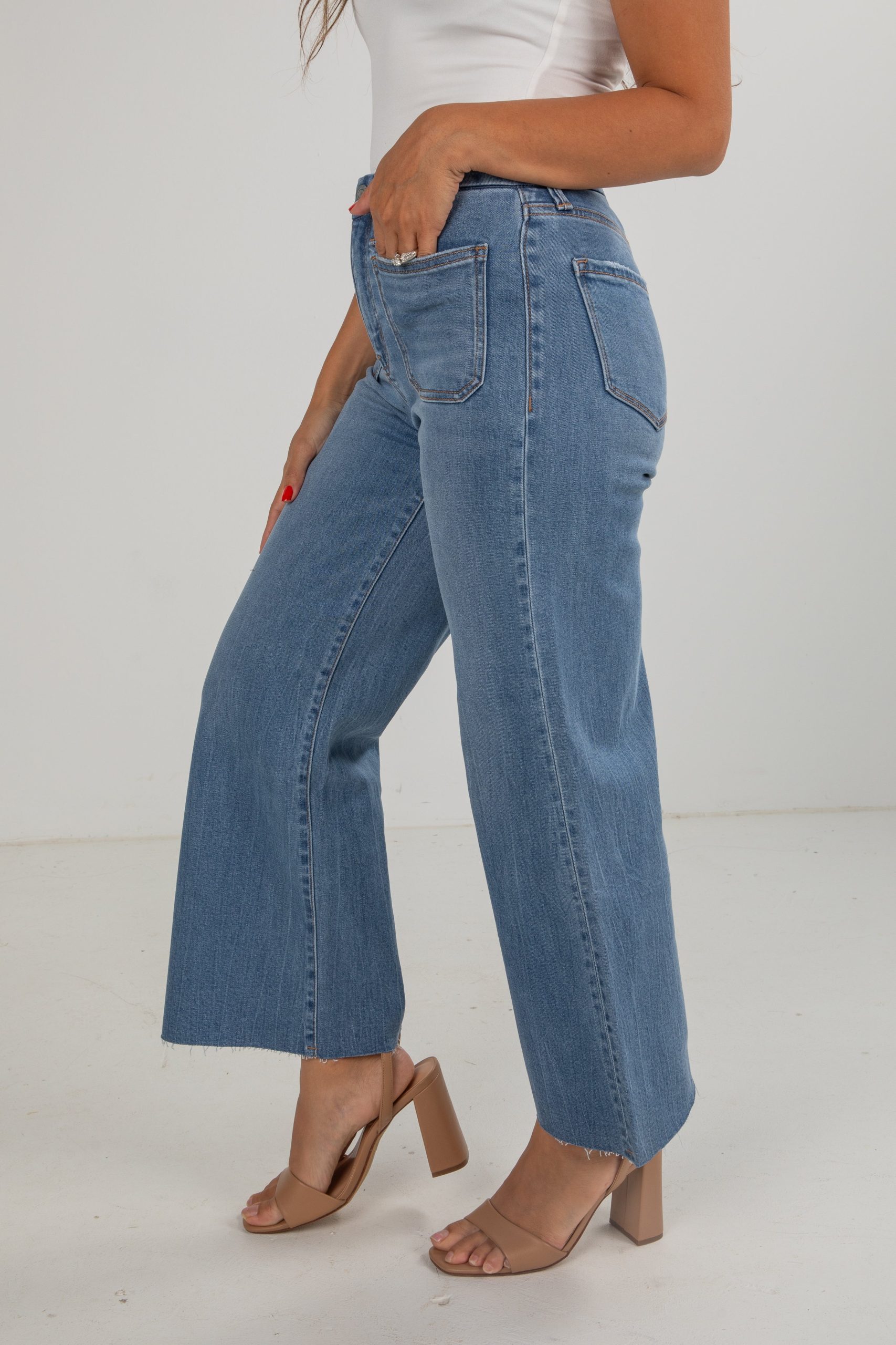 Layla Medium Wash High-Rise Wide Leg Jeans - Image 3