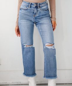 FINAL SALE - Emily Medium Wash High Rise Distressed Straight Leg Jeans