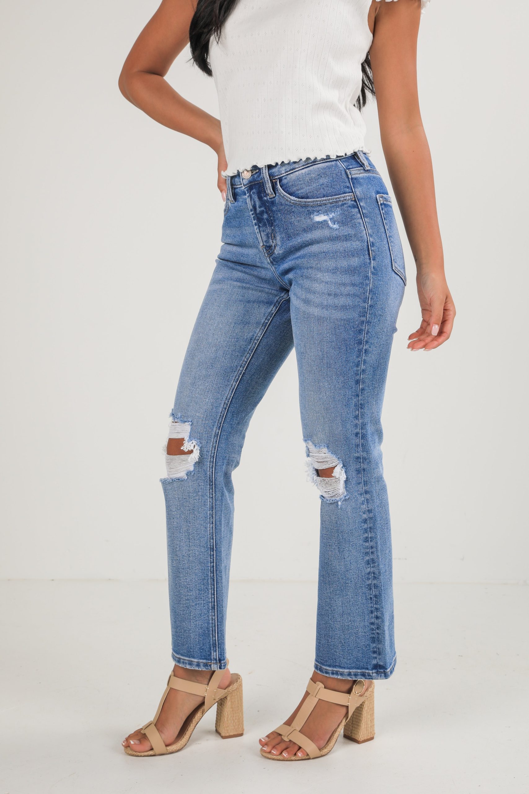 Ella Medium Wash High-Rise Distressed Straight Leg Jeans - Image 3