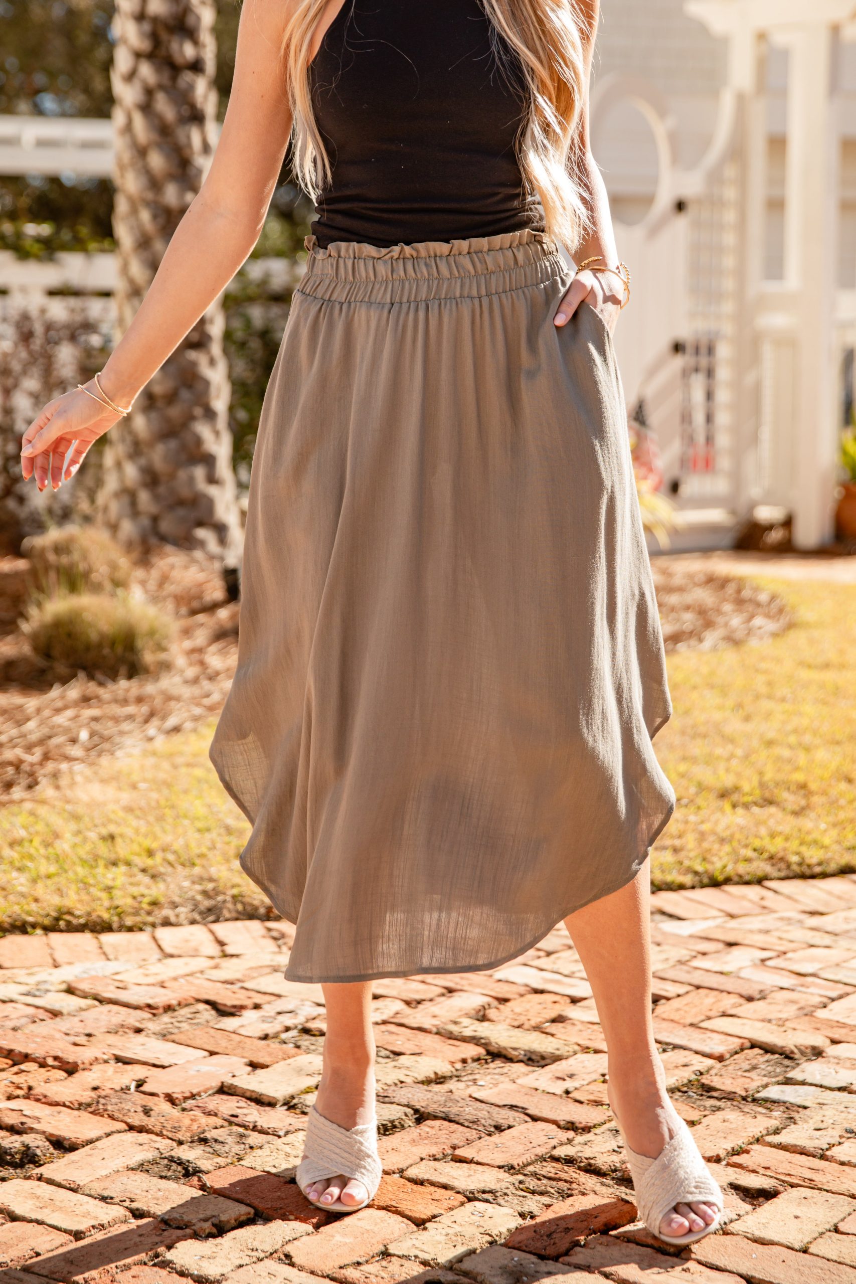 Golden Grove Olive Midi Skirt - Image 3