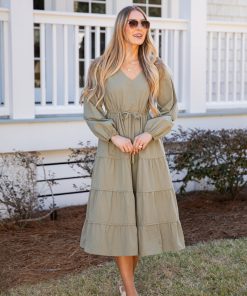 Olive Aura Tiered Maxi Dress