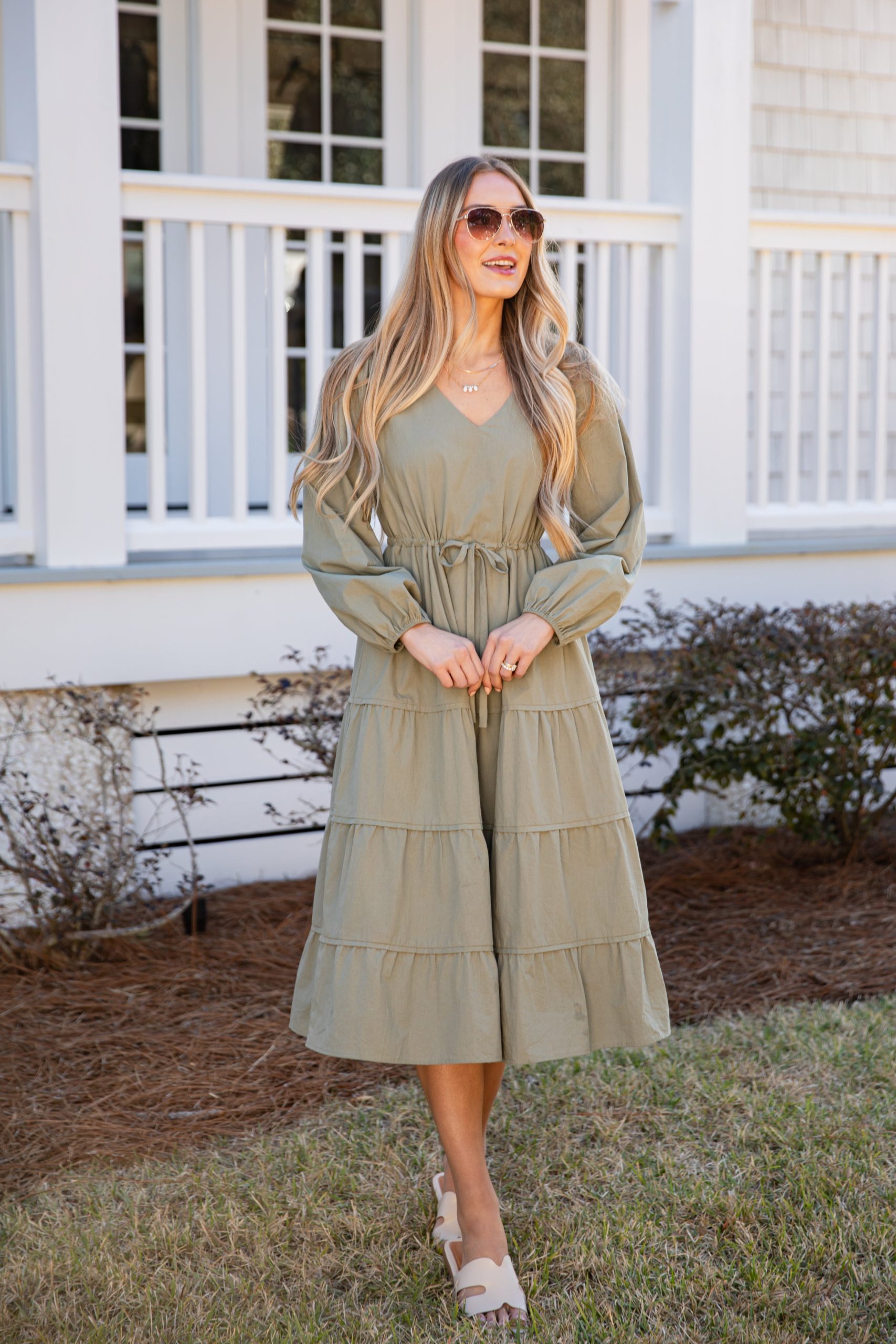 Olive Aura Tiered Maxi Dress