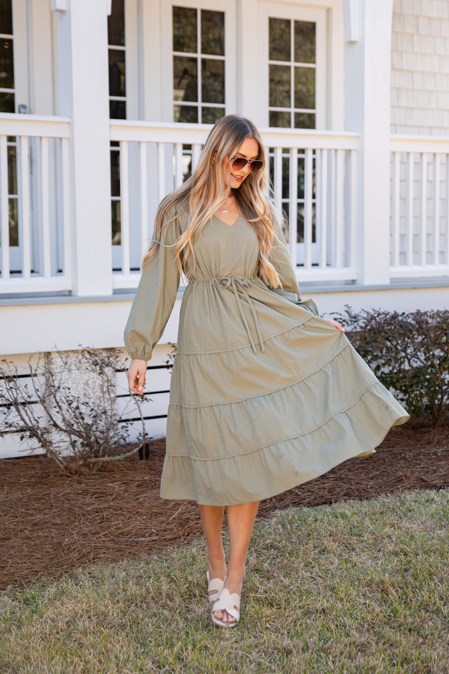 Olive Aura Tiered Maxi Dress - Image 2