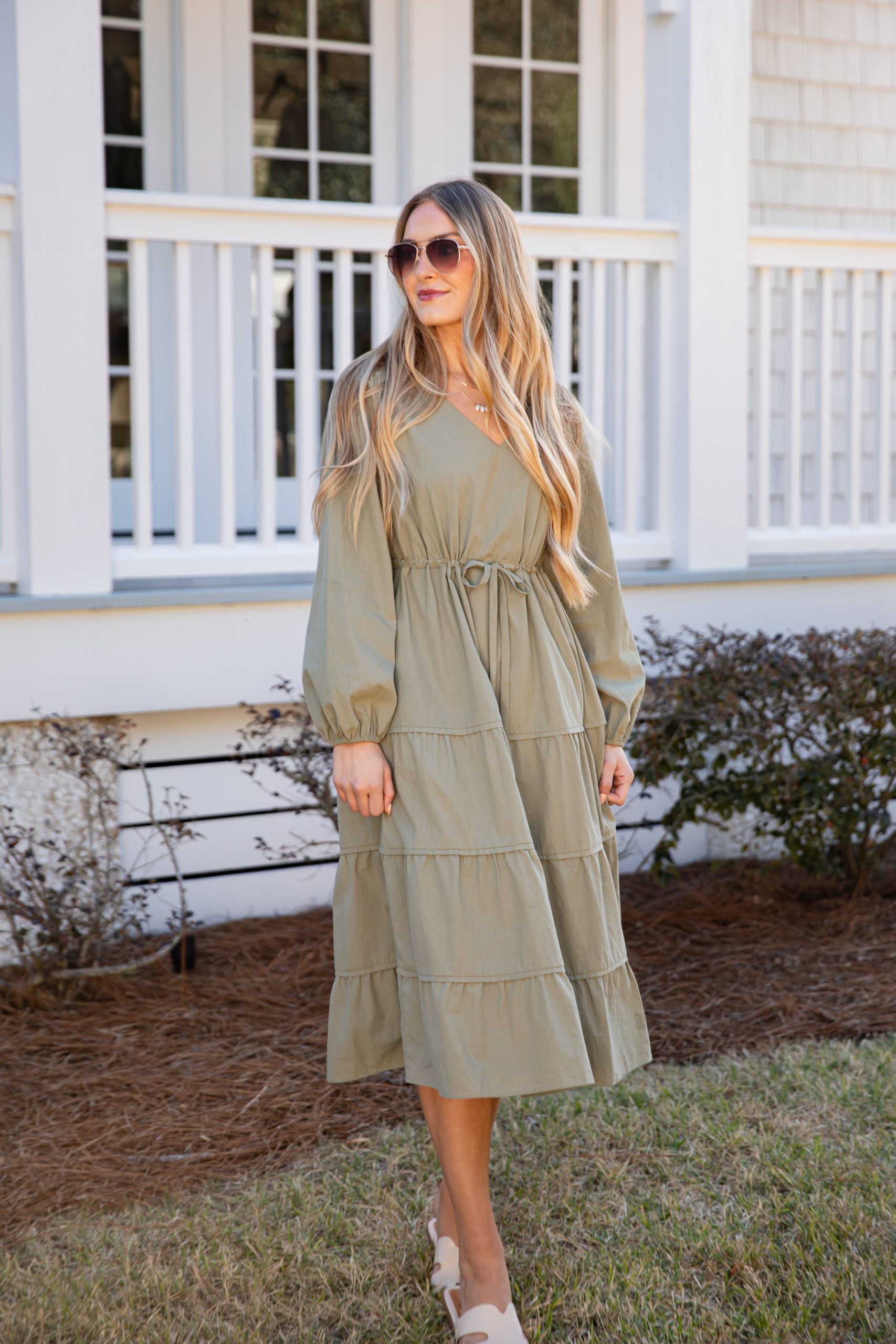 Olive Aura Tiered Maxi Dress - Image 3