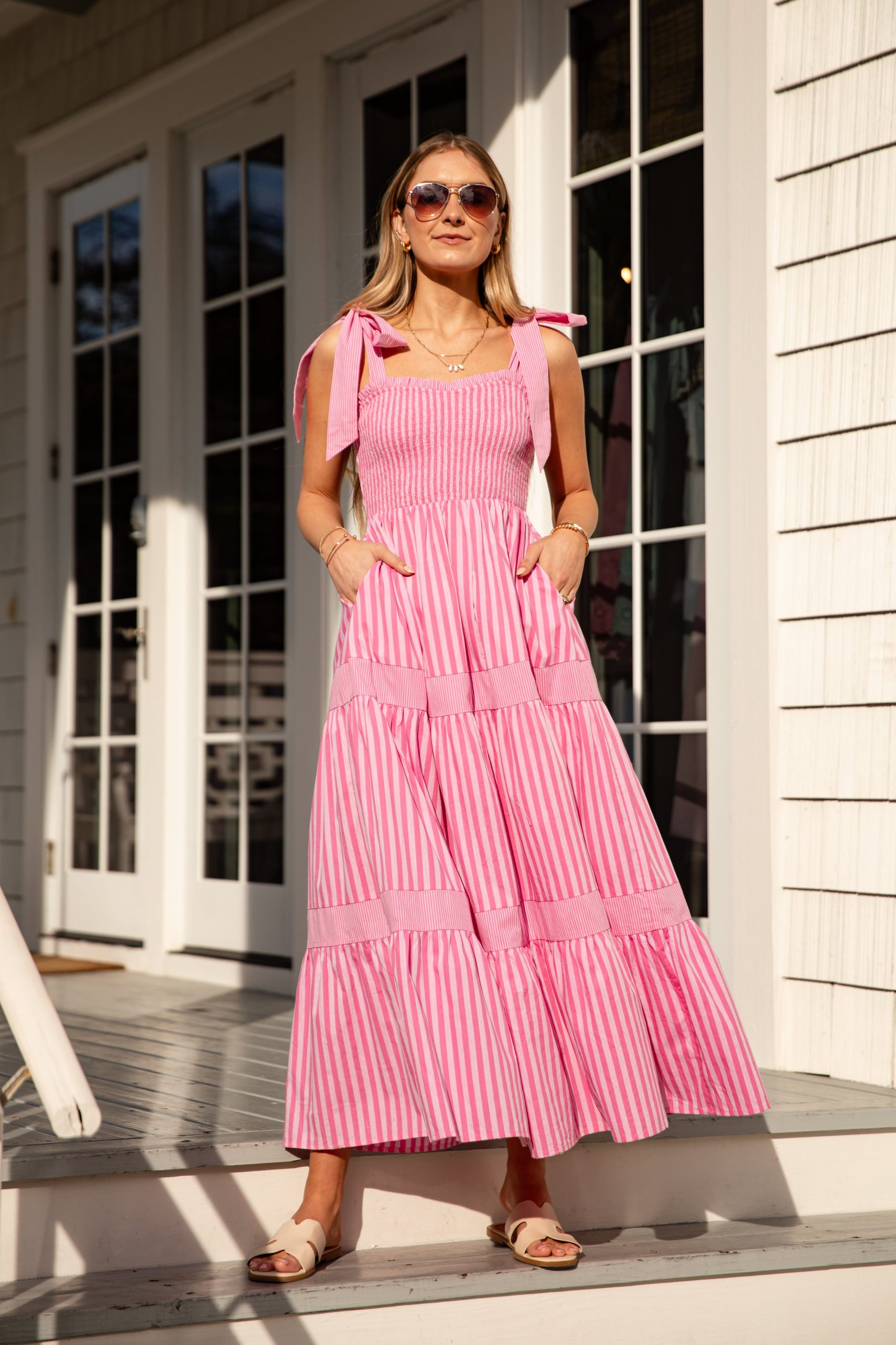 Pink Promenade Striped Tie-Shoulder Midi Dress - Image 4